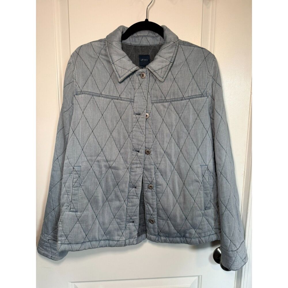 J. Jill Denim Light Wash Quilted Diamond Stitch Jean Jacket Chore Jacket Shacket
